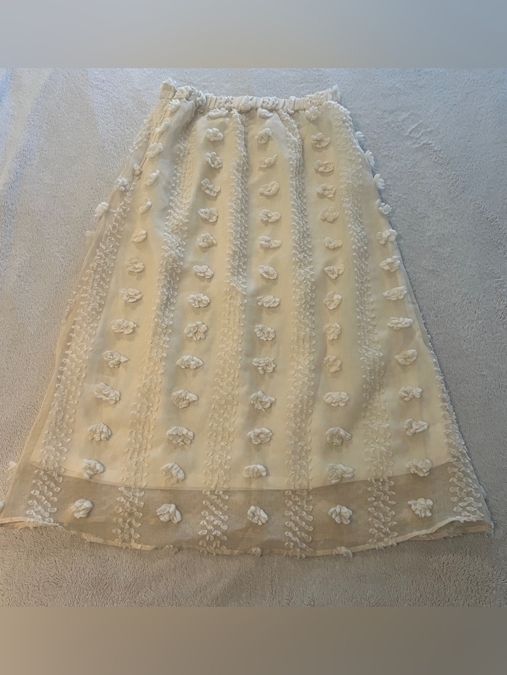 Ivory Polagram Floral Appliqué Sheer Overlay Skirt Concert Festival Maxi Medium